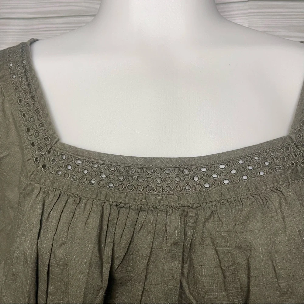 Sonoma Olive Green Square Neck Peasant Top - Picture 3 of 6